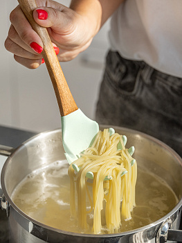 Ложка для спагетти 31x7,5x1,6см DE'NASTIA деревянная ручка мятный силикон 000000000001213954