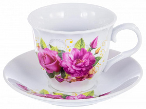 Чайная пара чашка фарфор 220мл/блюдце Корзина цветов подарочная упаковка Флора Olaff 124-01029 000000000001197805