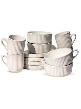 Набор столовой посуды 12 предметов (тарелка обеденная 26см-4шт/салатник 15см-4шт/кружка 480мл-4шт) Набор столовой посуды 12 предметов (тарелка обеденная 26см-4шт/салатник 15см-4шт/кружка 480мл-4шт) 000000000001227116