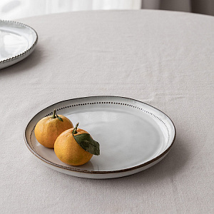 Тарелка десертная 21,7см DE'NASTIA бордюр точки коричневая кайма белый керамика 000000000001220848