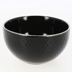 Салатник 13,6см/600мл LUCKY Точки металлическая кайма черный керамика 000000000001211250