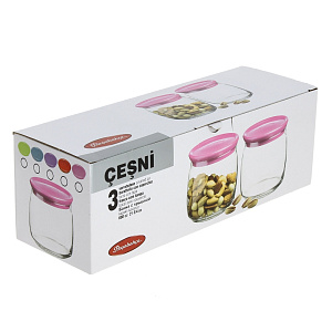 CESNI Набор банок для сыпучих продуктов 3шт 500мл PASABAHCE Pink стекло/пластик 000000000001124144