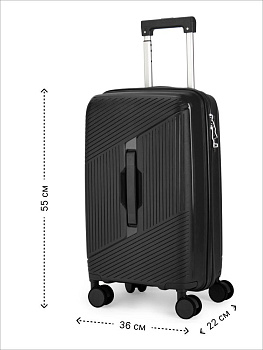 Чемодан на колесах S (36х22х55см) полосы черный PP 000000000001226552