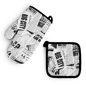 Набор кухонный (рукавица 18х26см + прихватка 17х17см) LUCKY Газета черно-белая хлопок 100% 000000000001218575