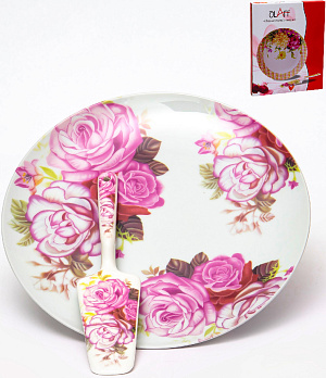 Набор для торта 2 предмета (блюдо 27см/лопатка) OLAFF Флора фарфор 000000000001200549