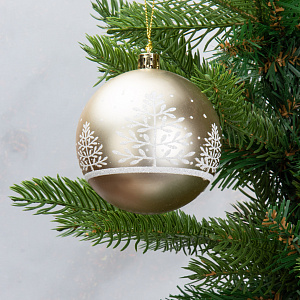 Набор новогодних шаров 6шт 8см Снежинка Ветка шампань пластик 000000000001208643
