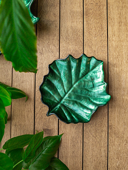 Блюдо сервировочное 13см EFE GLASS Лист металлик зеленый стекло 000000000001213528