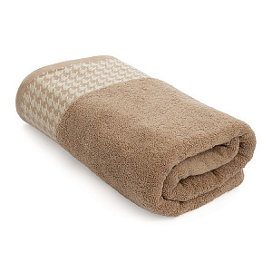 Полотенце махровое 70x130см DE'NASTIA Бордюр гусиная лапка 470гр бежевый хлопок 000000000001219823