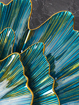 Блюдо сервировочное 25см EFE GLASS Ракушка золотая кайма синий стекло 000000000001213515