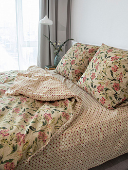 Комплект постельного белья1,5спDE'NASTIA(пододеяльник145х210смПростыня150х215смНаволочки70x70см2шт)VisionЦветы/ОрнаментЗеленыйТемно-розовыйЖатыйХлопок 000000000001227505