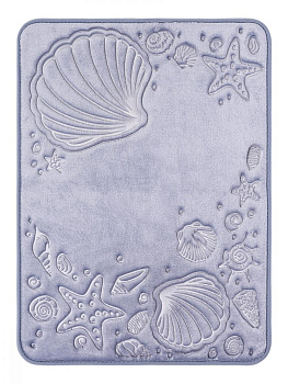 Коврик для ванной 50x70см DE'NASTIA РАКУШКИ memory синий полиэстер 000000000001207517