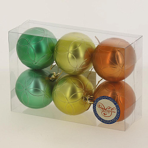 Новогоднее подвесное украшение Ассорти оранжевое, золотое, бирюзовое из полистирола, размер 6 см (набор из 6ти шт) / 17,4х11,6х5,8см 000000000001191207