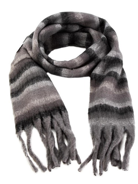 Шарф 40х200см теплый полосы серый полиэстер 000000000001229237