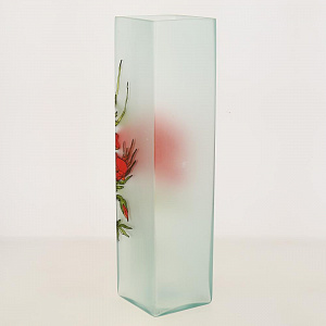 Ваза стеклянная с ручным витражным рисунокм, Форма вазы квадрат высотой 40 см.  6360/400/vtr042 000000000001191024