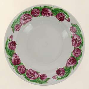 Тарелка фарфор суповая 200 мм супадкий край Розовые тюльпаны бортовые,093042 000000000001193470
