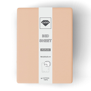 Простыня на резинке 180х200х25см LUCKY персиковая поплин хлопок 100% 000000000001216623