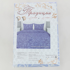 Комплект постельного белья 1,5-спальный ТРАДИЦИЯ Узоры рис068 Вид9/8 синий белоземельная бязь хлопок 100% 000000000001207156