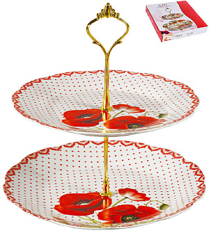 Этажерка-конфетница 2-х ярусная 18см/23см OLAFF Флора Мак фарфор 000000000001193918