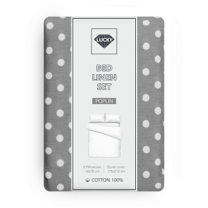 Комплект постельного белья 2,0сп LUCKY ГОРОШЕК (пододеяльник, наволочки 50х70см-2шт) темно-серый поплин хлопок-100% 000000000001215988