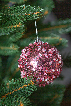 Набор новогодних шаров 3шт 8см Пайетки бусины розовая роза пластик 000000000001208648