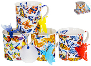 Кружка заварочная 300мл BALSFORD Бабочки силиконовое сито подарочная упаковка фарфор 000000000001197854