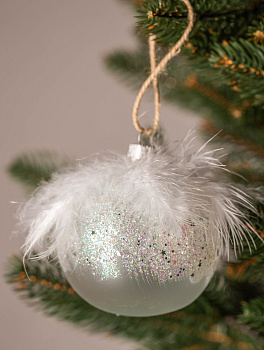 Декоративное украшение Шар №4,5 D8см БИРЮСИНКА Перышки белый стекло 000000000001207648