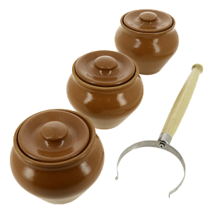 Набор горшков для приготовления 3шт 500мл с ухватом керамика 000000000001207301