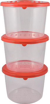 Набор контейнеров для продуктов Plast Team PATTERN, круглых, коралловый, 3 шт. (0,8л), 130х130х125 (PT9853) 000000000001201530