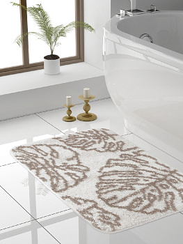 Коврик для ванной 50x70см DE'NASTIA ТРОПИКИ молочный/серый микрофибра полиэстер 000000000001177067