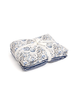 Комплект постельного белья 2спальный DE'NASTIA (50x70см-2шт/под-175x210см/пр-215x240см) Азулежу белый/голубой/синий жатый хлопок 000000000001221449