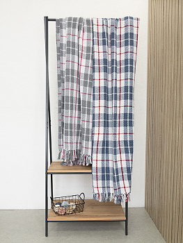 Покрывало 150x200см DE'NASTIA клетка серый/белый хлопок 000000000001229648