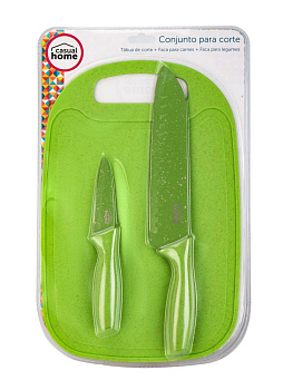 Набор кухонных принадлежностей 3 предмета (разделочная доска 32,5х21,5х0,4см, нож для овощей19,2см, нож поварской31см) нержавеющая сталь/полипропилен 000000000001227894