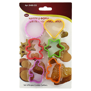 "Набор форм д/печенья ""Мозаика"" 6шт DH80-233.Из пластмассы.Раз-ры:круг 5см,сердце,звезда,медведь 5,5х5,3см,слон 6х4см,бегемот 6,5х 000000000001190139