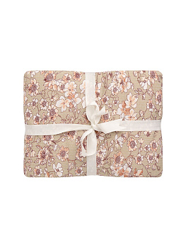 Комплект постельного белья 1,5спальный DE'NASTIA (70x70см-2шт/под-145x210см/пр-150x215см) Магнолия бежевый/розовый жатый хлопок 000000000001221443