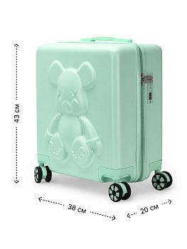 Чемодан на колесах S (38х20х43см) мишка мятный ABS 000000000001226531