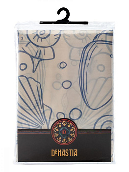 Шторка для ванной 180x200см DE'NASTIA Ракушки с водоотталкивающей пропиткой молочный/голубой полиэстер 000000000001204410