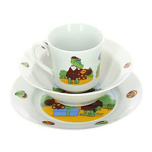 Набор посуды Чебурашка и крокодил Гена Союзмультфильм, фарфор, 3 предмета 000000000001123090