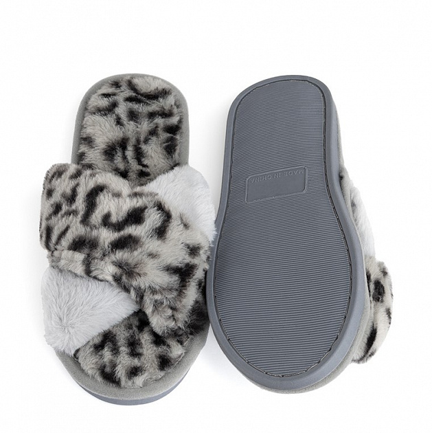 Туфли домашние-тапки р.40-41 LUCKY Леопард накрест серый искусственный мех полиэстер 000000000001214543
