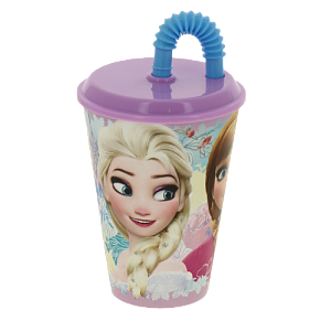 Стакан пластиковый 430мл с соломинкой и крышкой спортивный Холодное сердце Цветы Stor 265221/22830 000000000001193189