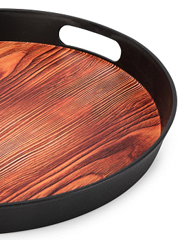 Поднос 28х28х3см круглый декор дерево/черный полипропилен 000000000001227895