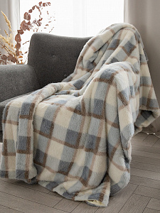 Плед 150x200см DE'NASTIA Mink 2 слоя бежевый/голубой полиэстер 000000000001231166