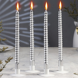 Набор свечей 4шт 25см витые серебро парафин 000000000001214483