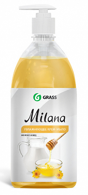 Мыло жидкое/крем очищает/увлажняет деликатный уход с дозатором молоко и мед Milana GRASS 126101 1000мл 000000000001198781