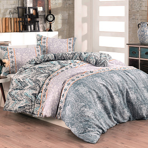 Комплект постельного белья Евро LUCKY Изольда 2 наволочки 50х70см голубой/серый ранфорс 80% хлопок 20% полиэстер 000000000001213455