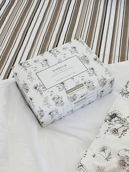 Комплект постельного белья 2,0сп DE'NASTIA Ботаника принт (наволочка 50x70см,пододеяльник 175x210см,простыня 215x240см)белый/бежевый сатин-твил хлопок 000000000001230675