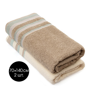 Набор махровых полотенец 2 шт 70x140см LUCKY бежевый/молочный хлопок 100% 000000000001216092
