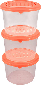 Набор контейнеров для продуктов Plast Team PATTERN, круглых, коралловый, 3 шт. (0,8л), 130х130х125 (PT9853) 000000000001201530