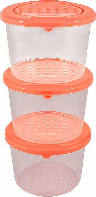 Набор контейнеров для продуктов Plast Team PATTERN, круглых, коралловый, 3 шт. (0,8л), 130х130х125 (PT9853) 000000000001201530