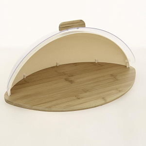 Хлебница 440х200х280мм  бамбук основа  крышка полистирол  ручка светлая прозрачная бамбук  подарочная упаковка 184-18004 000000000001205518
