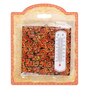 Термометр Красные узоры декоративный жидкостный, бытовой в корпусе из фаянса (доломитовая керамика) / 10x10см арт.77229 000000000001195744